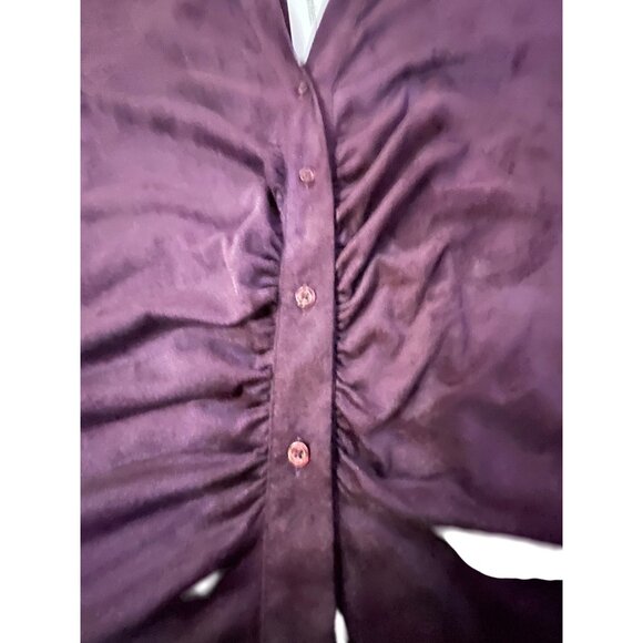 Calvin Klein Womens 1X Plum Aubergine Blouse Ruched Front Micro Suede New - Picture 5 of 16